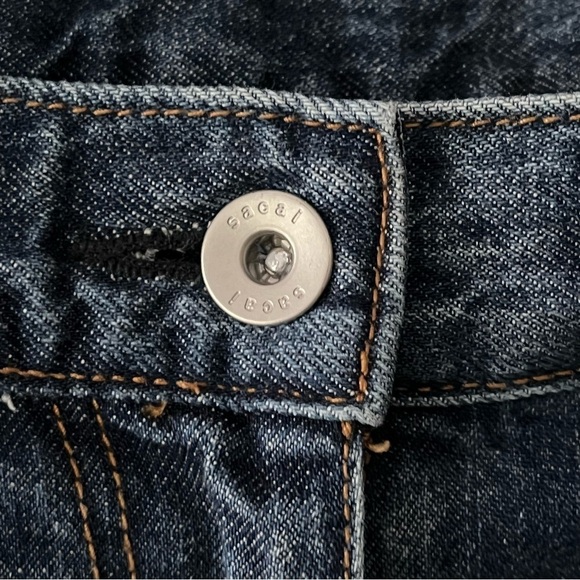 SACAI Japan sz 0  XS Deconstructed Blue DENIM JEANS Green Accent - Picture 7 of 14